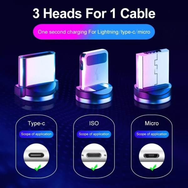 Magnetic Charging Cable – 3-in-1 with 360° & 180° Rotation - Image 2