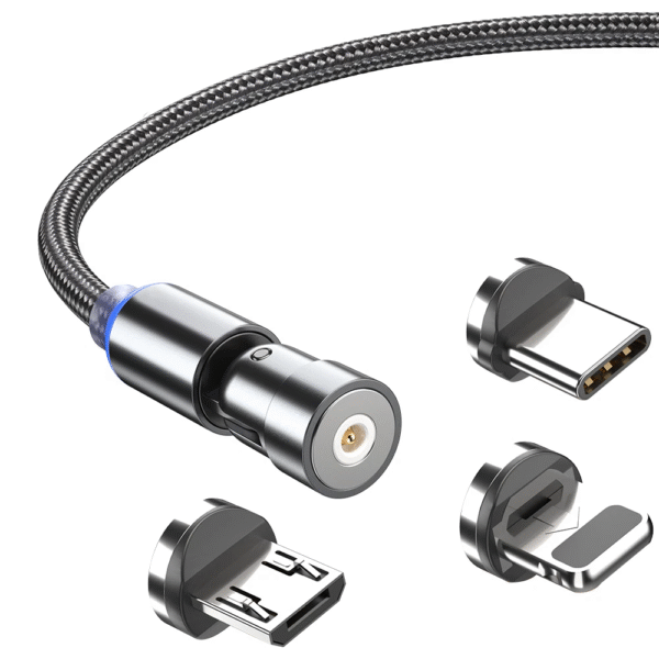 Magnetic Charging Cable – 3-in-1 with 360° & 180° Rotation