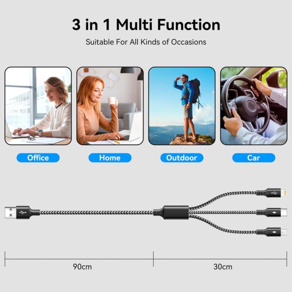 Universal 3 in 1 Multi USB Cable Fast Charger For IOS, Type-C - Image 7