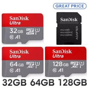 SanDisk Ultra 32GB/64GB/128GB/256GB Micro SD Card with Adapter - UHS-I, A1, Up to 100MB/s, Full HD Video
