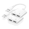 Dual Lightning Splitter connecting headphones and a charging cable to an Apple iPhone-sellertree