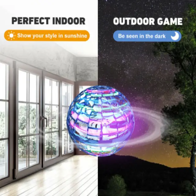 Pro Flying Ball Space Orb glowing with neon LEDs and hovering-sellertree-uk-store