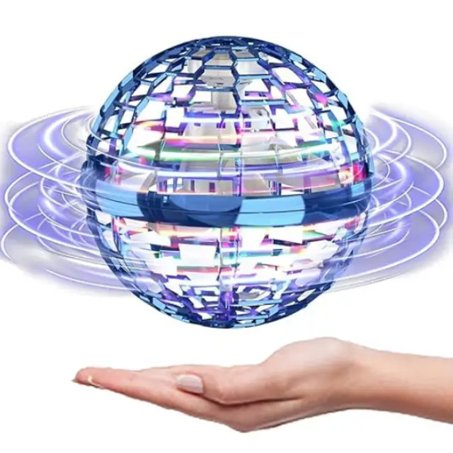Pro Flying Ball Space Orb glowing with neon LEDs and hovering-sellertree-uk