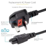 UK Laptop Power Cable connecting a wall plug to a modern computer adapter