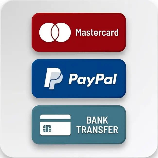 Secure ways to pay at Seller Tree UK, including trusted options like Mastercard, PayPal, and direct Bank Transfer.