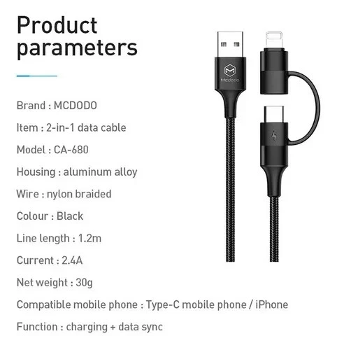 Mcdodo 2-in-1 USB-C Cable in uk