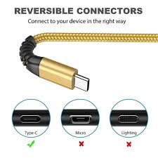 braided iphone fast charging cable in golden color