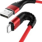 braided iphone fast charging cable in red color
